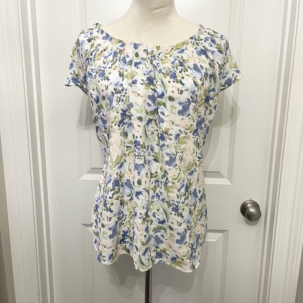 Lauren Conrad Floral Short Sleeve Blouse Womens‎ XXL EUC Pastel Bow Boho